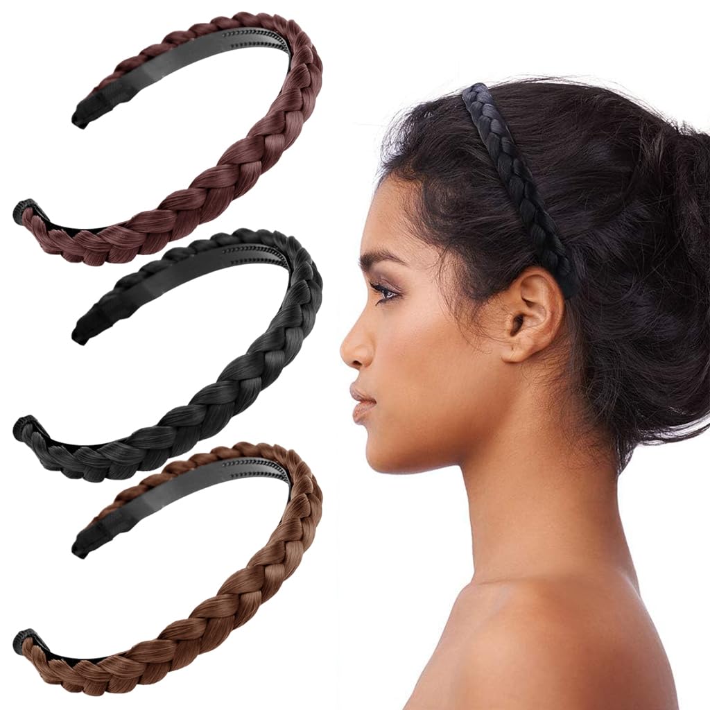 PALAY Braided Hair Band for Women Girls Stylish Synthetic Vintage Wig Braided Headband for Women with Tooth Hair Accessories for Women Wide 0.7 Inch - (3 Pcs, Black, Burgundy, Coffee) PALAY Braided Hair Band for Women Girls Stylish Synthetic Vintage Wig Braided Headband for Women with Tooth Hair Accessories for Women Wide 0.7 Inch - (3 Pcs, Black, Burgundy, Coffee)